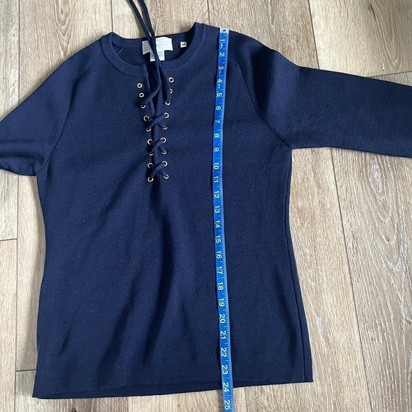 Barney's Navy Blue Merino Wool Lace Up Front Sweater - Picture 11 of 11